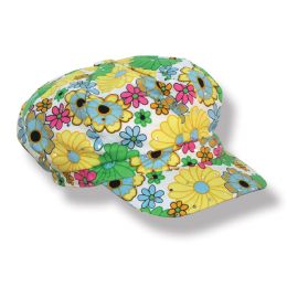 6 Wholesale Fabric 60's Flower Print Hat