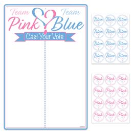 12 Pieces Gender Reveal Tally Board & Stickers 1-Board, 24-Stickers: 12 Blue & 12 Pink - Party Favors