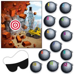 24 Pieces Pin The Wrecking Ball On The Crane Game Blindfold Mask & 12 Wrecking Balls Included - Party Favors