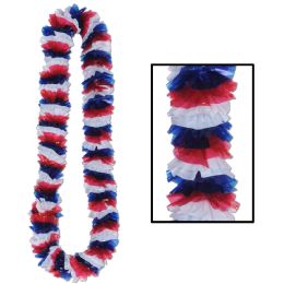 100 Wholesale SofT-Twist Patriotic Poly Leis Red, White, Blue