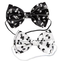 12 Wholesale Musical Notes Bow Ties 2-Black W/white Notes & 2-White W/black Notes; One Size Fits Most; Elastic Attached