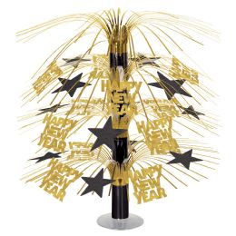 6 Wholesale Happy New Year Cascade Centerpiece Black & Gold
