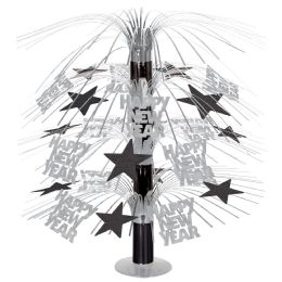 6 Wholesale Happy New Year Cascade Centerpiece Black & Silver