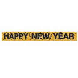 12 Wholesale Metallic Happy New Year Fringe Banner Prtd 1-Ply Pvc Fringe