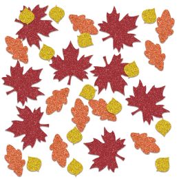 12 Pieces Fall Leaf Deluxe Sparkle Confetti Gold, Orange, Red - Streamers & Confetti
