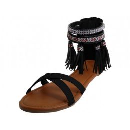 18 Wholesale Woman's Criss Cross Tassels Sandals Black 5-10