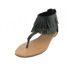 18 Wholesale Woman's Fringe Thong Sandals Black Size 5-10