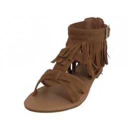 18 Wholesale Woman's Suede Fringe Slide Sandals Brown Size 5-10