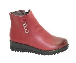 12 Bulk Women Ankle Leather Boots Color Wine Size 7-11