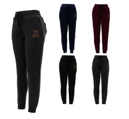 24 Pieces of Women Black Joggers With Bear Print Assorted L-xl