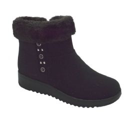 12 Wholesale Women Comfortable Ankle Winter Boots With Fur Lining Color Black Size 7-11
