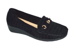 12 Wholesale Women Comfortable Casual Round Toe Moccasins Soft Walking Shoes Color Black Size 6-10