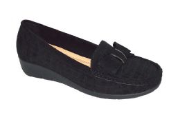 12 Wholesale Women Comfortable Casual Round Toe Moccasins Soft Walking Shoes Color Black Size 6-10