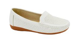 18 Wholesale Women Comfortable Moccasins Round Toe Casual Flats Shoes Ladies Soft Walking Shoes Color White Size 7-11