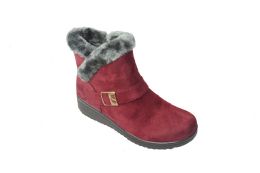 12 Wholesale Women Faux Fur Winter Bow Ankle Boots Color Red Size 7-11