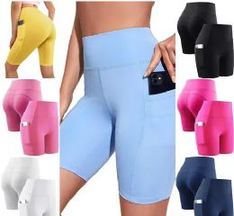 24 Wholesale Women Phone Pocket High Waist Summer Biker Shorts Size L - xl