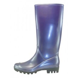 12 Pairs Women's 13.5 Inches Rubber Rain Boots In Metallic Silver/ Purple Sizes 6-11 - Women's Boots