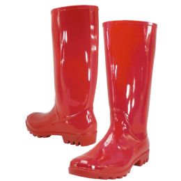 12 Pairs Women's 13.5 Inches Rubber Rain Boots In Red Sizes 8-10 - Women's Boots
