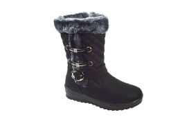 12 Bulk Women's Boots With Fur Lining Comfortable Color Black Size 6-11