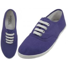 24 Pairs Women's Casual Canvas Lace Up Shoes In Purple Sizes 6-11 - Women's Sneakers
