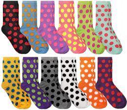 12 Pairs Women's Cotton Colorful Fun Patterned Crew Socks, Polka Dot Size 9-11 - Womens Crew Sock