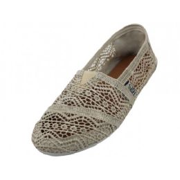 Wholesale Footwear Women's 6-11 Crochet Upper Canvas Slip on Shoes Beige