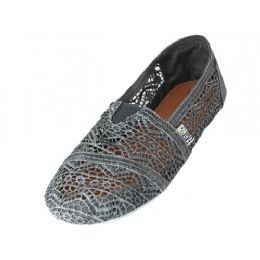 Wholesale Footwear Women's 6-11 Crochet Upper Casual Canvas Slip on Shoes Gray