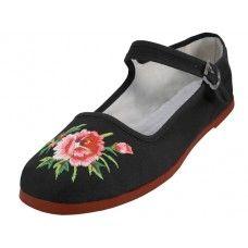 Wholesale Footwear Women's 35-41 Floral Embroidered Cotton Upper Mary Janes
