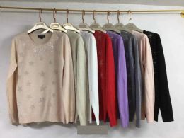 24 Pieces Women's Knitted Cashmere Rhinestone Star Design L/XL - Womens Sweaters & Cardigan