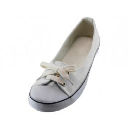 24 Pairs Women's Lace Up Canvas Shoes In White Sizes 6-11 - Women's Sneakers