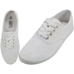 24 Wholesale Women's Lace Up Casual Canvas Shoes ( *white Color ) Size 10
