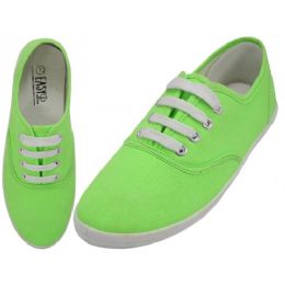 24 Pairs Women's Lace Up Casual Canvas Shoes In Neon Green Sizes 6-11 - Women's Sneakers