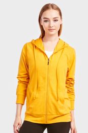 12 Pieces Women's Lightweight Zip Up Hoodie Jacket Mustard Size Medium - Womens Active Wear