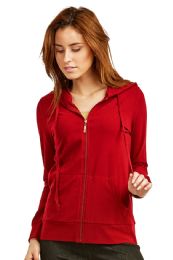 24 Pieces Women's Lightweight Zip Up Hoodie Jacket Red Size M - Womens Active Wear