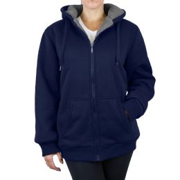 12 Pieces Women's Loose Fit Oversize Full Zip Sherpa Lined Hoodie Fleece - Navy Size Medium - Women's Hoodies And Sweatshirts