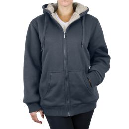 12 Pieces Women's Loose Fit Oversize Full Zip Sherpa Lined Hoodie Fleece - Charcoal Size Medium - Women's Hoodies And Sweatshirts