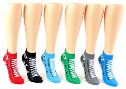 48 Pairs Women's Low Cut Novelty Socks - Sneaker Print - Size 9-11 - Womens Ankle Sock