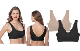 48 of Women's Pullover Removable Padded U Back & Front Lace Bra Black M-xl