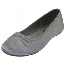 Wholesale Footwear Women's 6-11 Silver Satin Ballet Flat Shoes