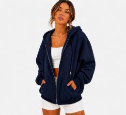 18 Pieces of Womens Cotton Fleece Full Zip Hoodie Navy Size 2X-Large
