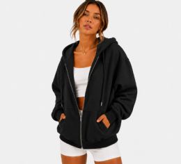 18 Pieces of Womens Cotton Fleece Full Zip Hoodie Black Size Large