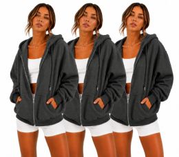 Womens Cotton Fleece Full Zip Hoodie Charcoal Size Xlarge