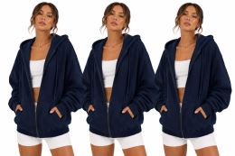 Womens Cotton Fleece Full Zip Hoodie Navy Size Xlarge
