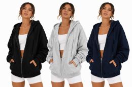 Womens Cotton Fleece Full Zip Hoodie Assorted Black Navy Gray Size 2xlarge