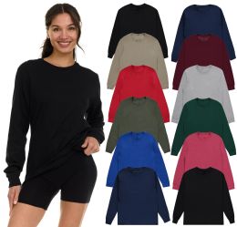 12 Pieces of Womens Cotton Long Sleeve Oversized T-Shirts, Casual Fit Tops, Dark Assorted Size 4xlarge