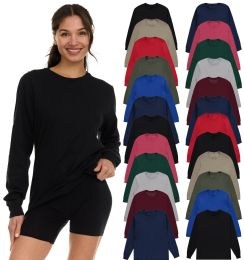 24 Pieces of Womens Cotton Long Sleeve Oversized T-Shirts, Casual Fit Tops, Dark Assorted Size 5xlarge