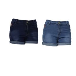 24 Pieces Womens Denim Shorts Folded Hem Assorted L/XL - Womens Shorts