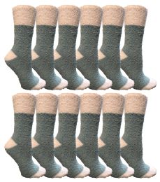 12 Pairs Yacht & Smith Women's Fuzzy Snuggle Socks , Size 9-11 Comfort Socks Teal With White Heel And Toe - Womens Fuzzy Socks