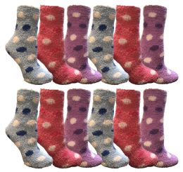 12 Units of Yacht & Smith Women's Fuzzy Snuggle Socks , Size 9-11 Comfort Socks Assorted Polka Dots - Womens Fuzzy Socks