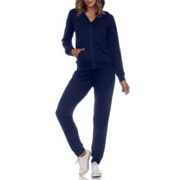 12 Wholesale Womens Jersey Knit Hoodie And Jogger 2 Piece Set In Heather Navy Size Medium